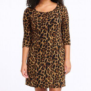 P!PHANY Women's XS Leopard Print Ribbed 3/4 Sleeve Knee Length Dress NWOT